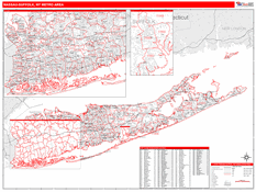 Nassau-Suffolk Metro Area Digital Map Red Line Style